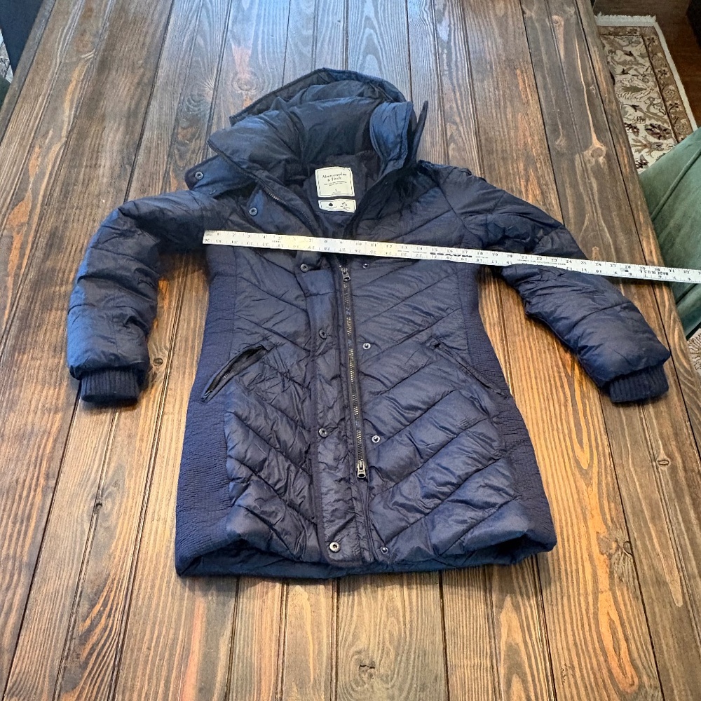 Abercrombie & Fitch Puffer Parka Coat Navy Blue S - Picture 2 of 10